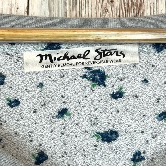 Michael Stars Reversible V-Neck Ruffle Cuff French Terry Floral Top Size M Women - Picture 6 of 11